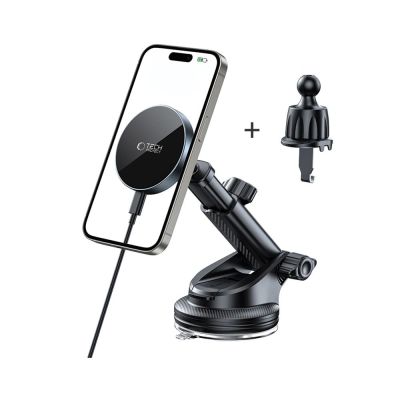 2. Tech-Protect mm15W-V5 Magnetische MagSafe-Autohalterung für Cockpit/Windschutzscheibe/Lüftungsschlitze – Schwarz