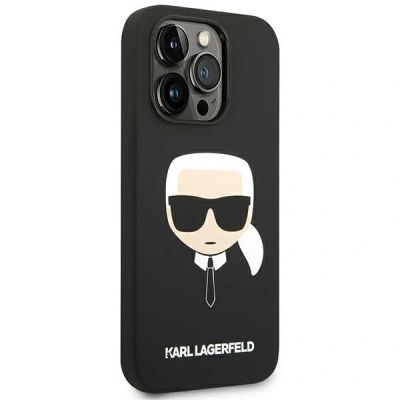 4. Karl Lagerfeld Silikonhülle mit Karls Kopf für iPhone 14 Pro Max – Schwarz