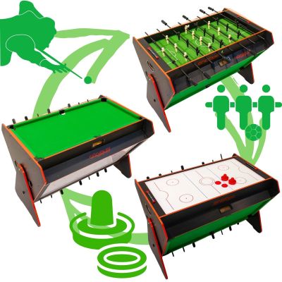 3-in-1-Drehspieltisch: Billard, Tischfußball, Luftanschluss, 121 x 84,5 x 85,3 cm, Schwarz