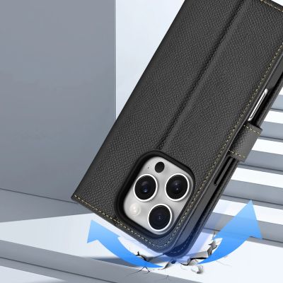 9. Dux Ducis Lawa Lederhülle für iPhone 16 Pro - Schwarz