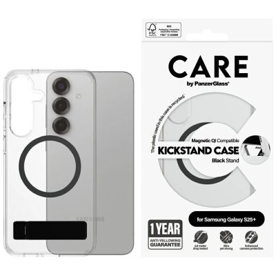 CARE by PanzerGlass Feature Black Kickstand & QI Case für Samsung Galaxy S25+ – transparent