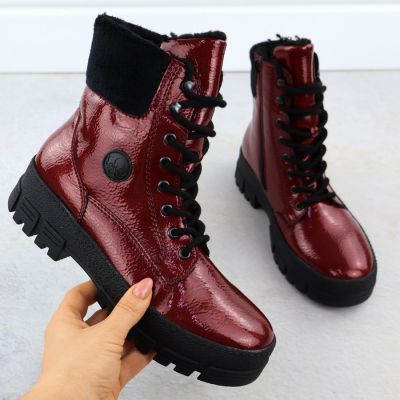 2. Rote Plateau-Ankle-Boots aus Lackleder für Damen, Rieker Y0220-33