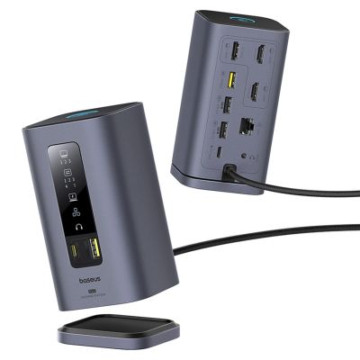 5. Baseus Spacemate Hub USB-C 11-in-1 Dockingstation mit 3x HDMI 4K 60Hz + 2x USB-A (10 Gbit/s) + 1x USB-C (10 Gbit/s) + RJ45 + 2x USB-A (480 Mbit/s) + 1x USB-C (PD) + 1x 3,5-mm-Klinkenbuchse – Grau