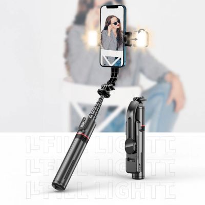 8. Tech-Protect L05S Bluetooth-Selfie-Stick mit Stativ bis 105 cm mit LED-Lampe – Schwarz