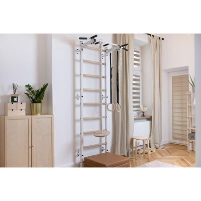 2. Turnwand aus Holz und Metall mit Metallstange und Zubehör für Kinderbank K 721W A076