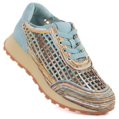 Damenschuhe mit Lochmuster in Blau und Beige Artiker 58C1289
