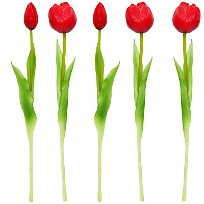 4. Strauß aus 5 roten Pfingstrosen-Tulpen, 39 cm, naturgetreue Frühlingsdekoration