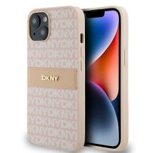 DKNY Lederhülle mit Monostreifen und Metalllogo für iPhone 15 / 14 / 13 – Rosa