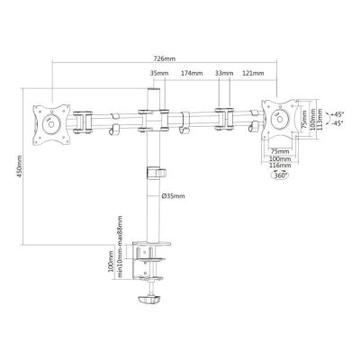 4. PureMounts PM-OFFICE-02 Monitorhalterung/Ständer 68,6 cm (27") Schreibtisch Schwarz