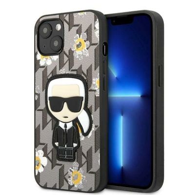 Karl Lagerfeld Flower Ikonik Karl Hülle für iPhone 13 mini – Grau