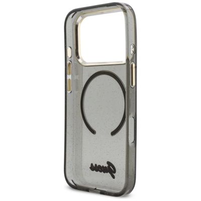 7. Guess IML Glitters Script Strap MagSafe Hülle für iPhone 17 Pro - Schwarz