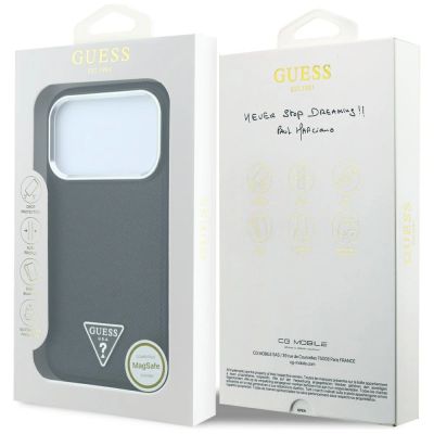 8. Guess MagSafe-Hülle mit genarbtem Dreieckslogo für iPhone 17 Pro Max / 18 Pro Max – Schwarz