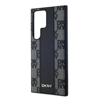 6. DKNY Leder-MagSafe-Hülle mit kariertem Monomuster für Samsung Galaxy S24 Ultra – Schwarz