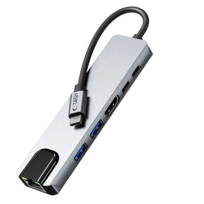 5. Tech-Protect HB02 HUB Adapter 6in1 USB-C + USB2.0 + USB3.0 + HDMI 4K 30Hz + RJ45 + PD100W - grau