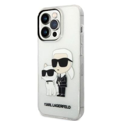 2. Karl Lagerfeld Glitzer Karl&Choupette Hülle für iPhone 14 Pro – transparent