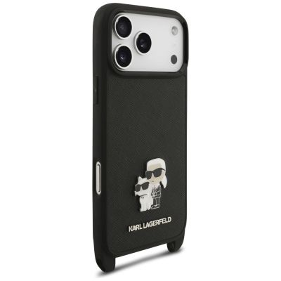 5. Karl Lagerfeld Saffiano Karl&Choupette Metall-Pin CBDY Schutzhülle für iPhone 18 Pro Max / 17 Pro Max - Schwarz