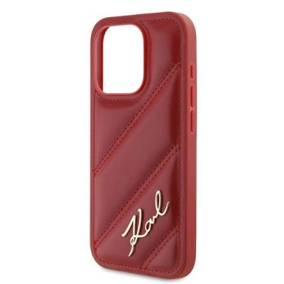 6. Karl Lagerfeld Diagonal Quilted Script Hülle für iPhone 15 Pro – Rot