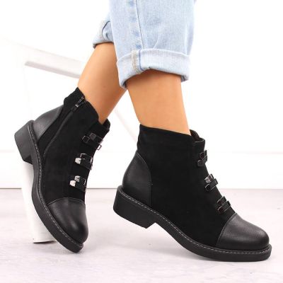 13. Damen-Wildlederimitat-Stiefeletten, gefüttert, schwarz M.Daszyński SA252-4