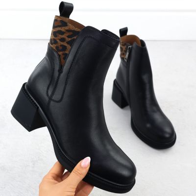 2. Schwarze Leder-Ankle-Boots mit Blockabsatz, Vinceza 26-66855