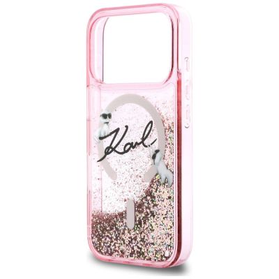 6. Karl Lagerfeld Flüssigglitzer-MagSafe-Hülle mit Karl-Schriftzug-Logo für iPhone 17 Pro – Pink