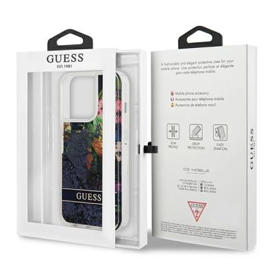 8. Guess GUHCP13LLFLSB iPhone 13 Pro / 13 6.1" blau/blaue Hardcase Flower Liquid Glitter