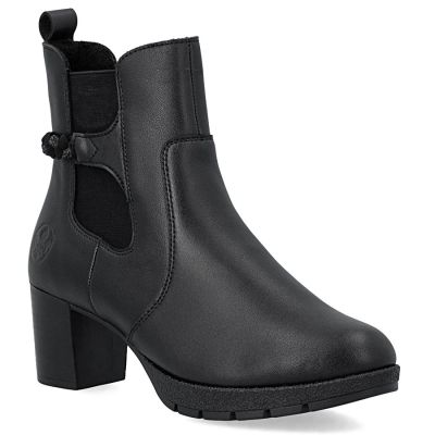 7. Damen-Ankle-Boots aus Leder mit Absatz, gefüttert, schwarz, Rieker 77651-00
