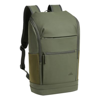 2. Rivacase Eden Rucksack Reiserucksack Olivgrünes gewachstes Leder (Pull-Up), Polyester, recyceltes Polyethylenterephthalat (rPET)