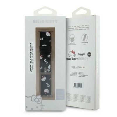 4. Hello Kitty Heads & Bows Pattern Armband für Apple Watch 38/40/41 mm – Schwarz