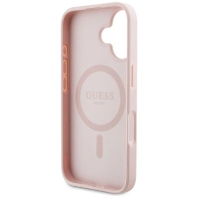 7. Guess Grained Hot Stamp Peony Triangle Logo MagSafe iPhone 16 Hülle - Rosa