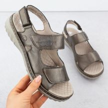 Damen-Ledersandalen mit Klettverschluss, Metallicbraun, Rieker 60462-90