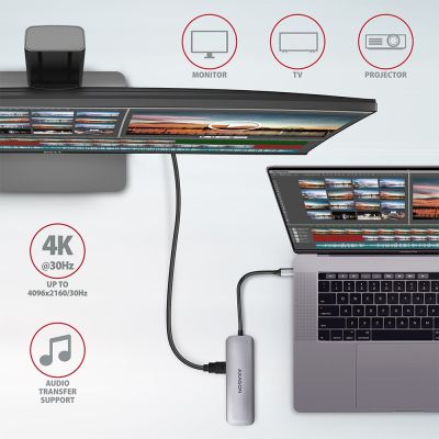 6. Axagon HMC-5 Dockingstation, kabelgebunden, USB 3.2 Gen 1 (3.1 Gen 1), Typ-C, Grau