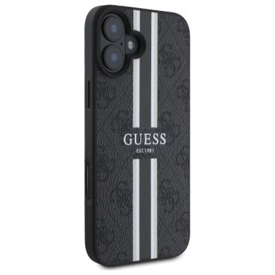 4. Guess 4G Printed Stripes MagSafe-Hülle für iPhone 16 – Schwarz