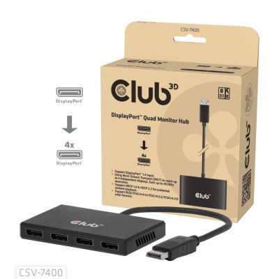 USB Club Hub 3D MST (Multi Stream Transport) DisplayPort 1.4 auf 4x DisplayPort, vier Monitore, 4x 4K30Hz, 8K30Hz
