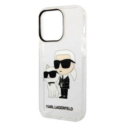 6. Karl Lagerfeld Glitzer Karl&Choupette Hülle für iPhone 14 Pro – transparent