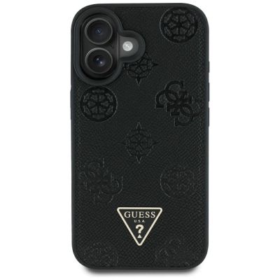 3. Guess Grained Hot Stamp Peony Triangle Logo MagSafe Case für iPhone 16 - Schwarz