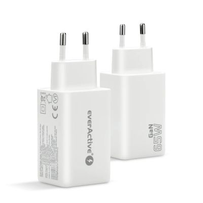 6. EVERACTIVE GAN Wandladegerät 1 x USB, 2 x USB-C Schnellladefunktion 4+ 65W Weiß SC-655Q