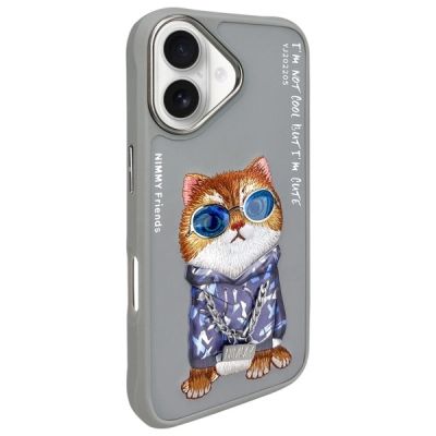 2. Nimmy Glasses Cool Cat iPhone 16 Hülle - Grau