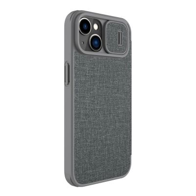 4. Nillkin Qin Cloth Pro Case Schutzhülle für iPhone 14 Plus, Kamera-Abdeckung, Holster-Abdeckung, Klapphülle, Grau