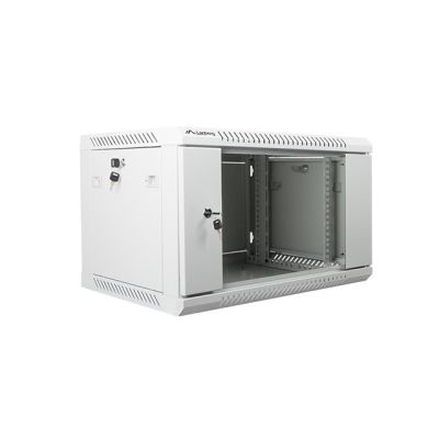 Lanberg WF01-6406-10S einteiliger abschließbarer Schrank (6 HE; 368 mm / 600 mm / 450 mm; Wandmontage; Glas; 19 Zoll; grau)