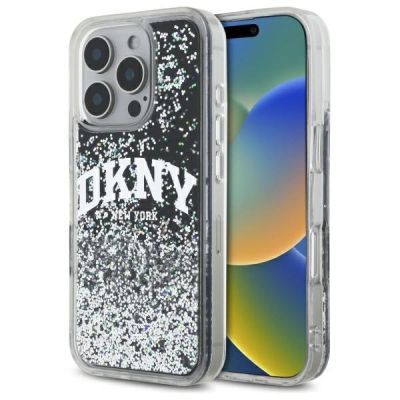 DKNY DKHCP16LLBNAEK iPhone 16 Pro 6,3" schwarz/schwarzes Hardcase Liquid Glitter Arch Logo
