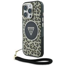 Guess HC IML Leopard Triangle Cord Strap MagSafe Case für iPhone 16 Pro - Braun