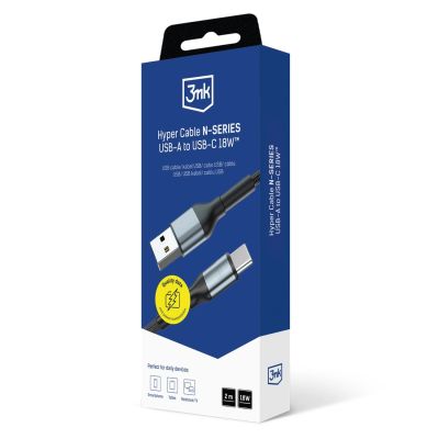 12. 3mk Hyper Cable N-SERIES USB-A / USB-C 2m 9V/2A 18W / schwarz