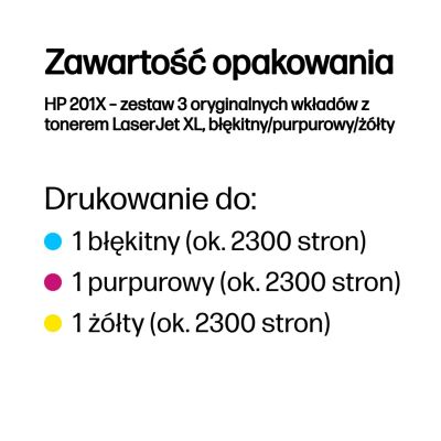 2. HP 201X 3er-Pack Original LaserJet XL Tonerkartuschen, Cyan/Magenta/Gelb