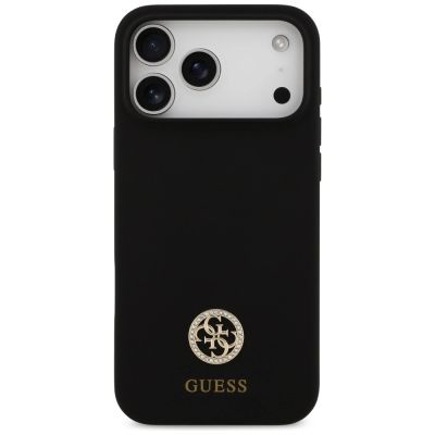 3. Guess Silikon-Logo Strass 4G MagSafe Hülle für iPhone 17 Pro Max - Schwarz