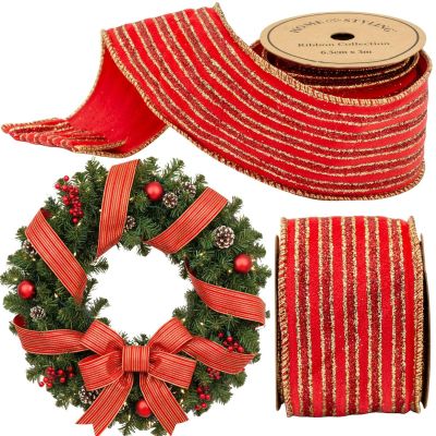 Band, goldgestreift, 6,3 cm x 3 m, rot