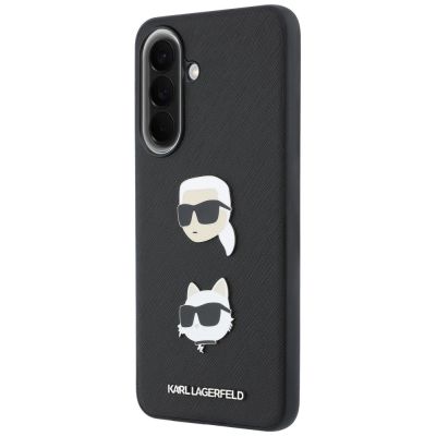 2. Karl Lagerfeld Hülle mit Karl & Choupette Köpfen Pins & Logo für Samsung Galaxy A37 5G - Schwarz