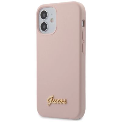 5. Guess GUHCP12SLSLMGLP iPhone 12 mini 5.4" Hellrosa/Hellrosa Hardcase Silikonschrift Gold Logo