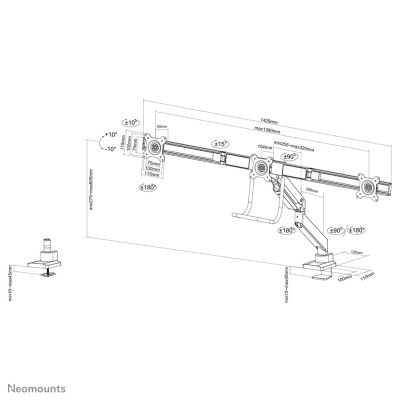 16. Neomounts NM-D775DX3BLACK Monitorhalterung/Ständer 68,6 cm (27") Schreibtisch Schwarz