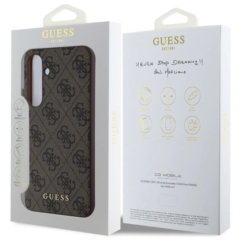 8. Guess GUHCS24FEG4GFBR S24 FE S721 braun/braunes Hardcase 4G Metall Gold Logo
