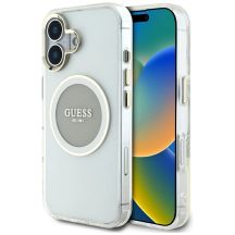 Guess IML Metal Colored Circle Classic Logo MagSafe Hülle für iPhone 16 - Grau